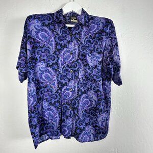 Vintage Judy Knapp California Womens Purple Paisley Button-Up Shirt Top Medium